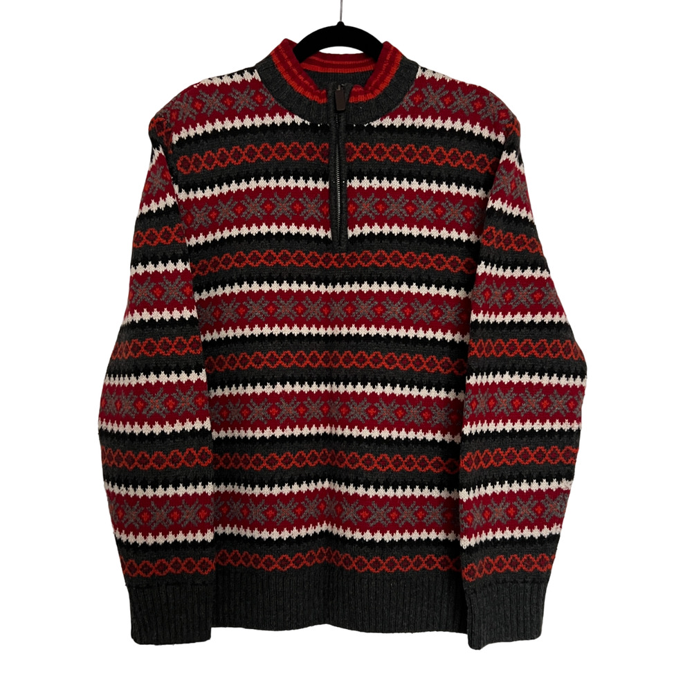 John Bartlett Pullover Sweater Mens M Nordic Fair Isle Wool Blend Knit Winter